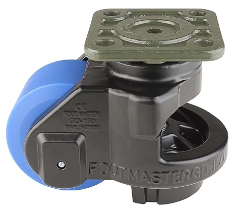FOOT MASTER GD-150-F-MCD-FBL Leveling Caster, 90 mm MC Nylon Wheel, Flat Black, Height Adjustable Foot Pad, Plate Mounted Swivel Caster, 1500 kg Load Rating