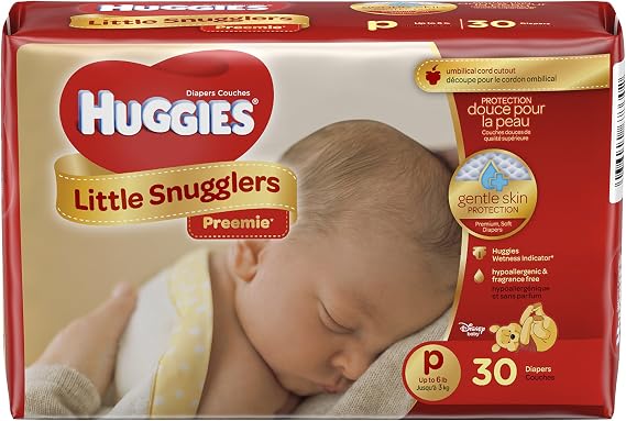 Huggies Gentle Care Preemies Diapers, Size P, 30-Count, Package may vary