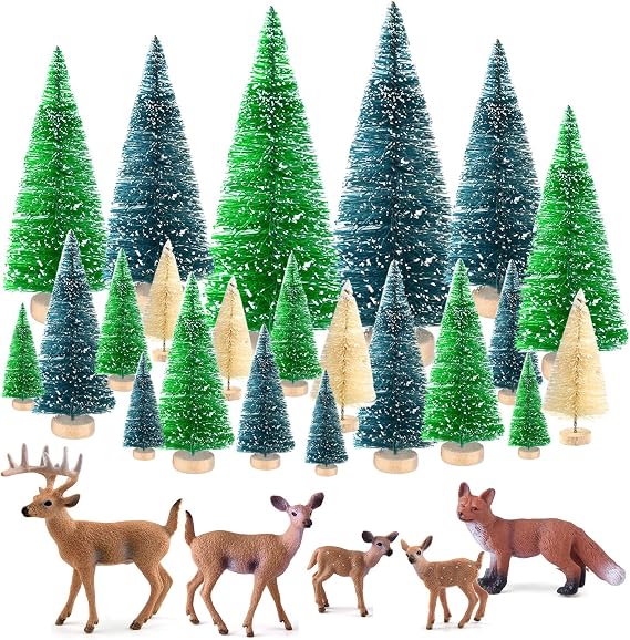 KUUQA 25 Pcs Mini Sisal Bottle Brush Trees Snow Frost