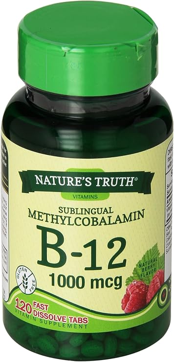 Nature's Truth Vitamin B-12 1000 Mcg Methylcobalamin, Fast Dissolve Tabs, Natural Berry Flavor, 120 Count (Pack of 3)