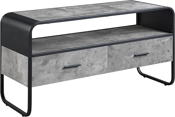 42 Inch TV Stand with Storage Drawers: Industrial Metal Frame Entertainment Center - Modern Concrete Gray & Black Finish for Small Space Living Room & Bedroom