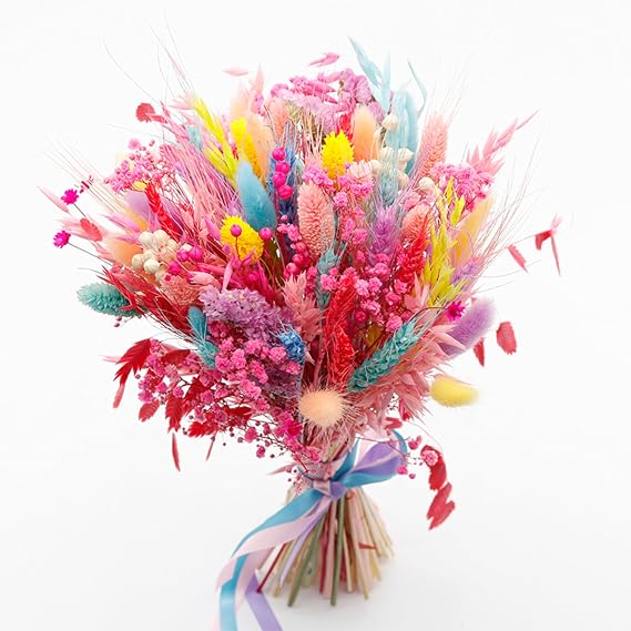 119PCS Pink Pampas Grass, Dried Flowers Bouquet - Preserved Pink Flowers, Colorful Decor - Fall Flower Bouquet for Home Decor, Flower Decor, Wedding Decor, Flower for Vase