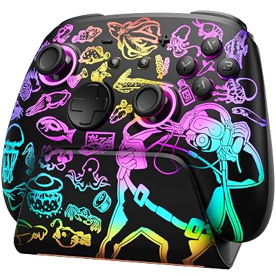 Switch 2 Pro Controller with Charging Dock for Nintendo Switch21OLED, Luminex Wireless Controller with One-Key Wake UpHall Effect7 LED ColorsTurbo, RGB Aesthetic Gaming Setup - Dave the Diver Official Licensed