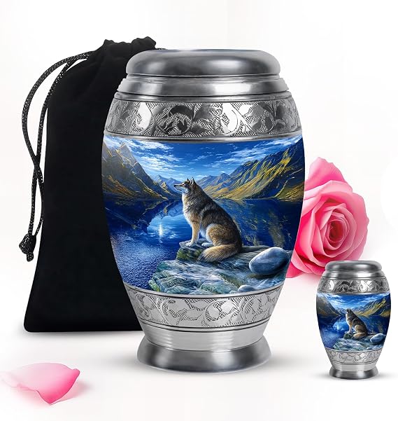 Cremation Urn for Dogs Ashes, Large Decorative Memorial Gift Urn for Dog Ashes with Black Velvet Bag (Combo Pack of 1)