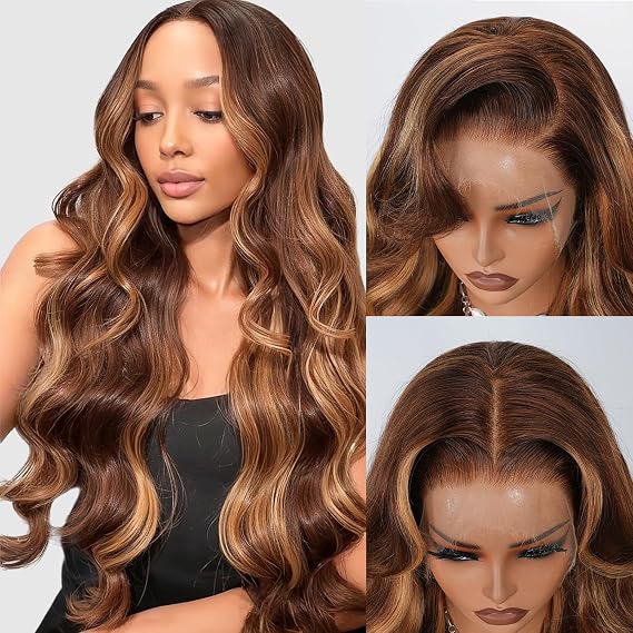 Skinlike HD Lace Wig 13x4 Body Wave 4/27 Highlight Remy Human Hair 28 Inch