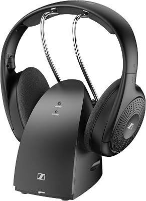 Sennheiser RS 120-W On-Ear Wireless Headphones for Crystal-clear TV Listening with 3 Sound Modes, Lightweight Design, Easy Volume Control, 60 m Range and Convenient TransmitterCharger Combo - Black