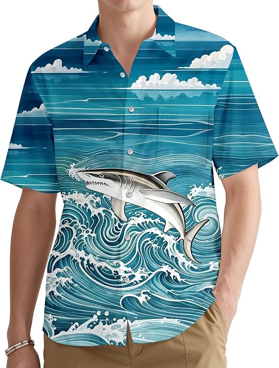 Men's Summer Hawaiian Shirt Short Sleeve Button Down Casual Beach Tropical Vacation Top