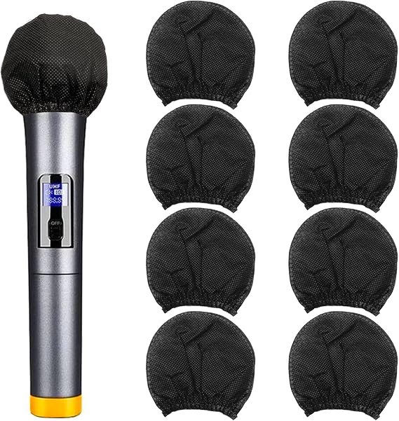 200pcs Disposable Microphone Cover, Non-Woven Elastic Band Handheld Mic Covers, Microphone Windscreen Protective Cover for KTV, Karaoke, Recording Studio, Stage Performance, News Interview (Black)