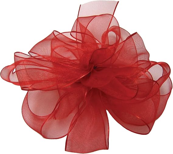 Offray Wired Edge Encore Sheer Craft Ribbon, 5/8-Inch Wide by 25-Yard Spool, Red
