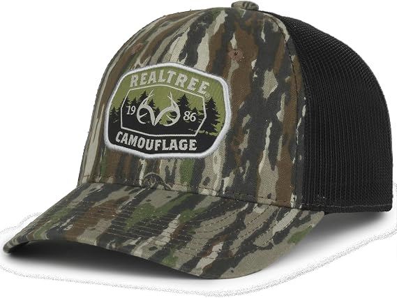 Realtree Original Camo Trucker Hat Low Profile Structured Canvas Cap, Black Mesh Back, One Size