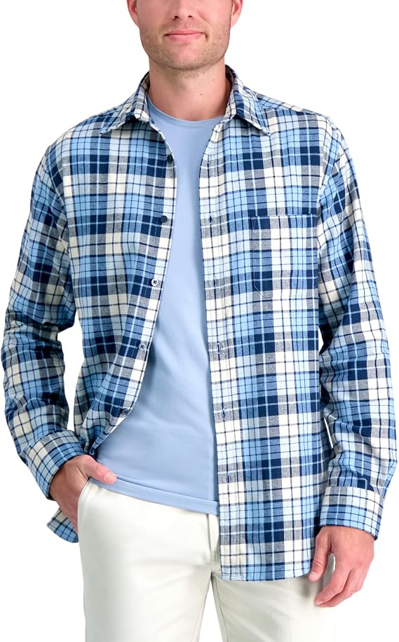 Haggar Men's Long Sleeve Cotton Flannel Plaid Shirt