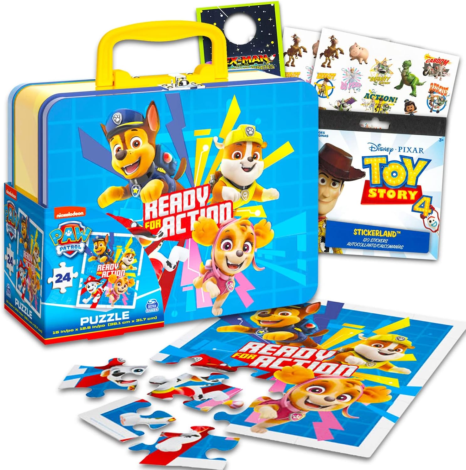 Nick Shop Nickelodeon Paw Patrol Tin Lunch Box Activity Set Bundle - Paw Patrol Tin Lunch Pail with Toy Story Stickers, and Door Hanger | Paw Patrol School Supplies