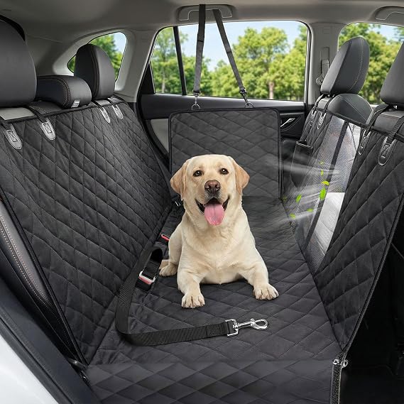 Dog Car Seat Cover, 600D Heavy Dute Car Seat Cover for Dogs Pets, 100% Waterproof Anti-Scratch Nonslip Dog Hammock for Cars, Seat Covers Protector with SeatBelt for Sedan SUV Truck Standard Black