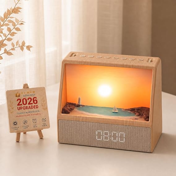 2026 Upgraded Sunset Alarm Clock,Knob Brightness & Volume Control