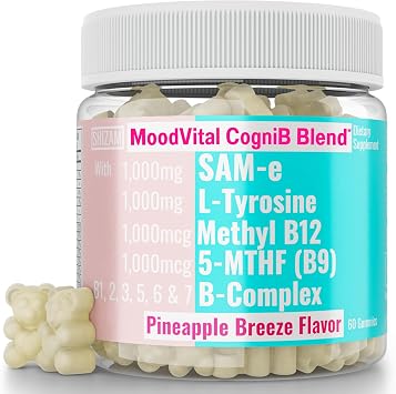 SHIZAM SAM-e & L-Tyrosine Gummies & Methylated Vitamin B-Complex | Methyl B12 & 5-MTHF | Vitamins B12 B9 B7 B6 B5 B3 B2 B1 Capsules Powders Pills Alt | Supplement Supplements