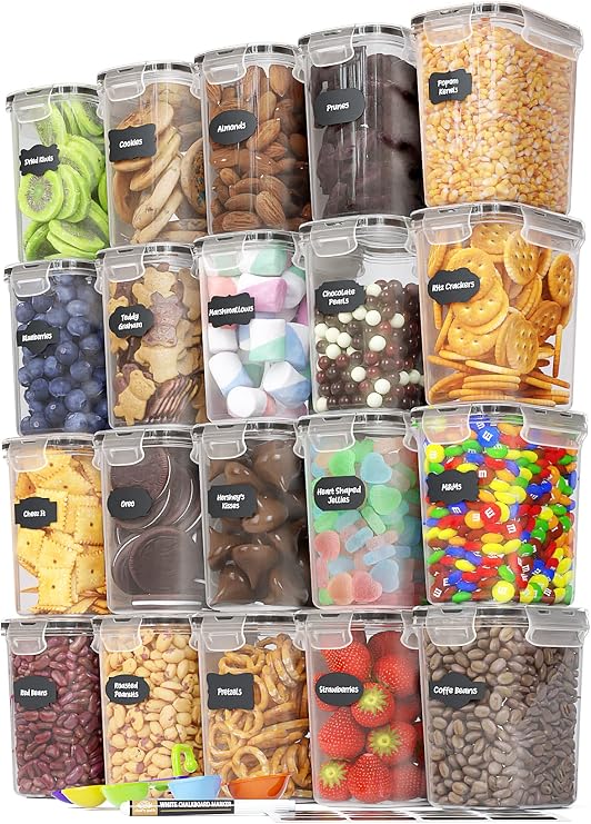 Chef's Path Airtight Plastic Food Containers with Lids - 20 Pack (1.6 Liter Each) - Durable Kitchen and Pantry Storage for Cereal, Rice, Pasta, Sugar - Airtight Food Storage Containers