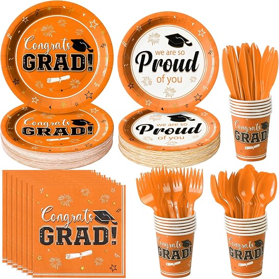 Graduation Party Supplies Decorations Serve 50, 2026 Graduation Party Plates and Napkins Set, Orange Disposable Paper Plates Napkins for College High School Graduation Congrats Grad Party Supplies