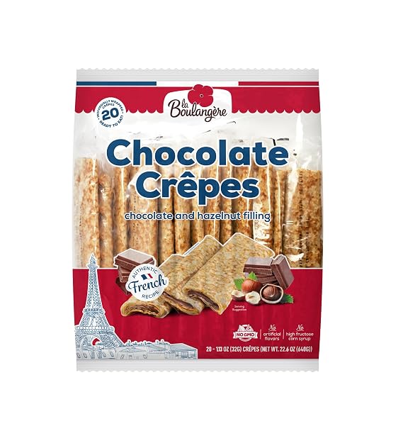 La Boulangere Chocolate Hazelnut Crepes, Individually Wrapped, Non GMO, Free From Artificial Flavors & Colors, 20-Count