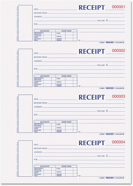 Rediform Receipt Book, Hard Cover, Carbonless Duplicate Forms, 11" x 7.75", 300 Numbered Sets (S1654N-CR) (S1654NCR)