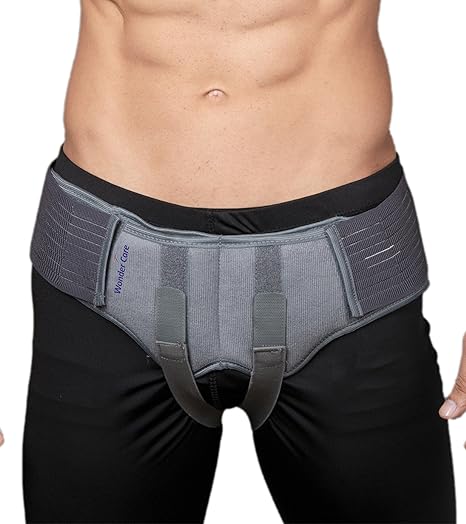 Wonder Care Grey Inguinal Hernia Support Truss brace for Single/Double Inguinal or Sports Hernia with Two Removable Compression Pads & Adjustable Groin Straps Surgery & injury Recovery belt