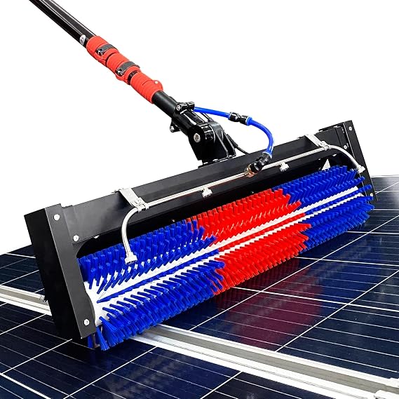 Solar Panel Cleaning Roller Brush, 24FT Adjustable Window Cleaning Brush and Pole, Automatic Solar Panel Brush, Rotating Cleaning Brush, Wash Brush with Lithium Battery and Power Converter