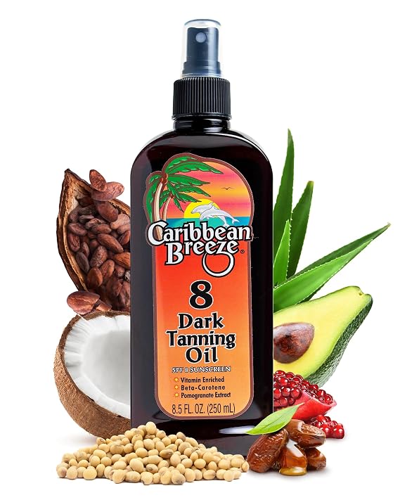 SPF 8 Dark Tanning Oil Intensifier, Tanning Accelerator Outdoor with Mango Lime Fragnance, Rich in Anti Oxidants, Beta-Carotene, and Pomegranate Extracts, 8.5 oz (250 ml)