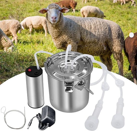 3L Goat Milking Machine, Portable Goat Milker Machine, Electric Milking Machine for Goats, Pulsation Vacuum Electric Suction Pump, with 2 Teat Cups, 1