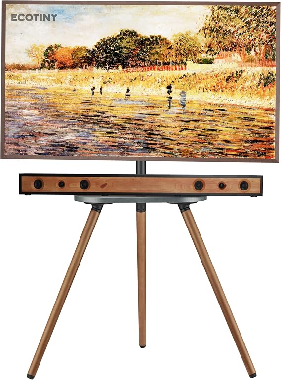 Tripod TV Stand for 43-65" TVs, Swivel, Black Walnut