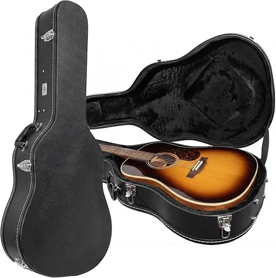 Gearlux Dreadnought Acoustic Guitar Hardshell Case with Accessory Compartment - Black