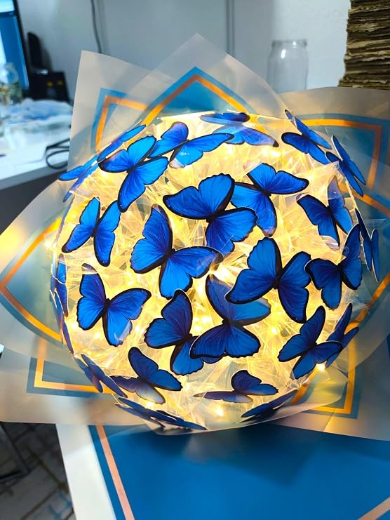 led ışıklı kelebek buketi, solmayan çiçek buket,hediye buket (Büyük Boy)
