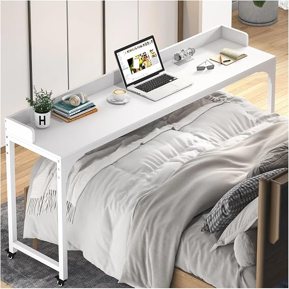 Bed Table with Wheels, Queen Mobile Computer Desk, Standing Workstation, Laptop Cart, Bed Table