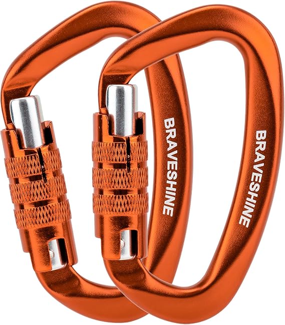 Carabiner 12KN Auto-lock BRAVESHINE Load Capacity 1,200 kg Locking Carabiner D-Ring Lightweight Hammock Tarp Camping Load Hook Dog Leash Multi-functional Set of 2