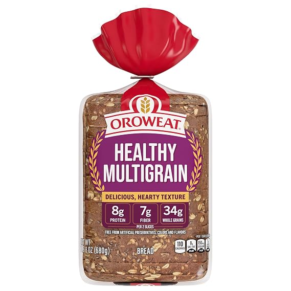 Oroweat Whole Grains Healthy Multi Grain Bread, Whole Grain Bread Free From Artificial Colors, Flavors and Preservatives, 24 oz Loaf