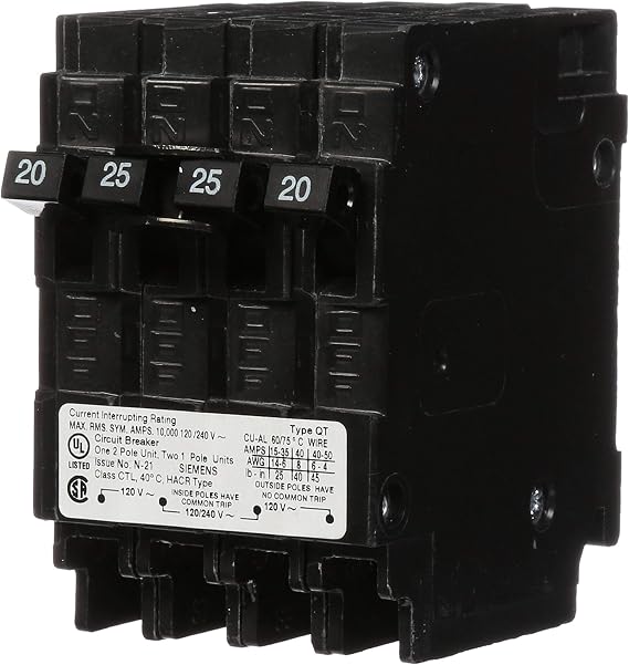 Siemens Q22025CT 25-Amp Double Pole Two 20-Amp Single Pole Circuit Breaker