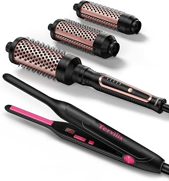 Terviiix Pencil Flat Iron(Black Pink) & PRO Thermal Brush Set