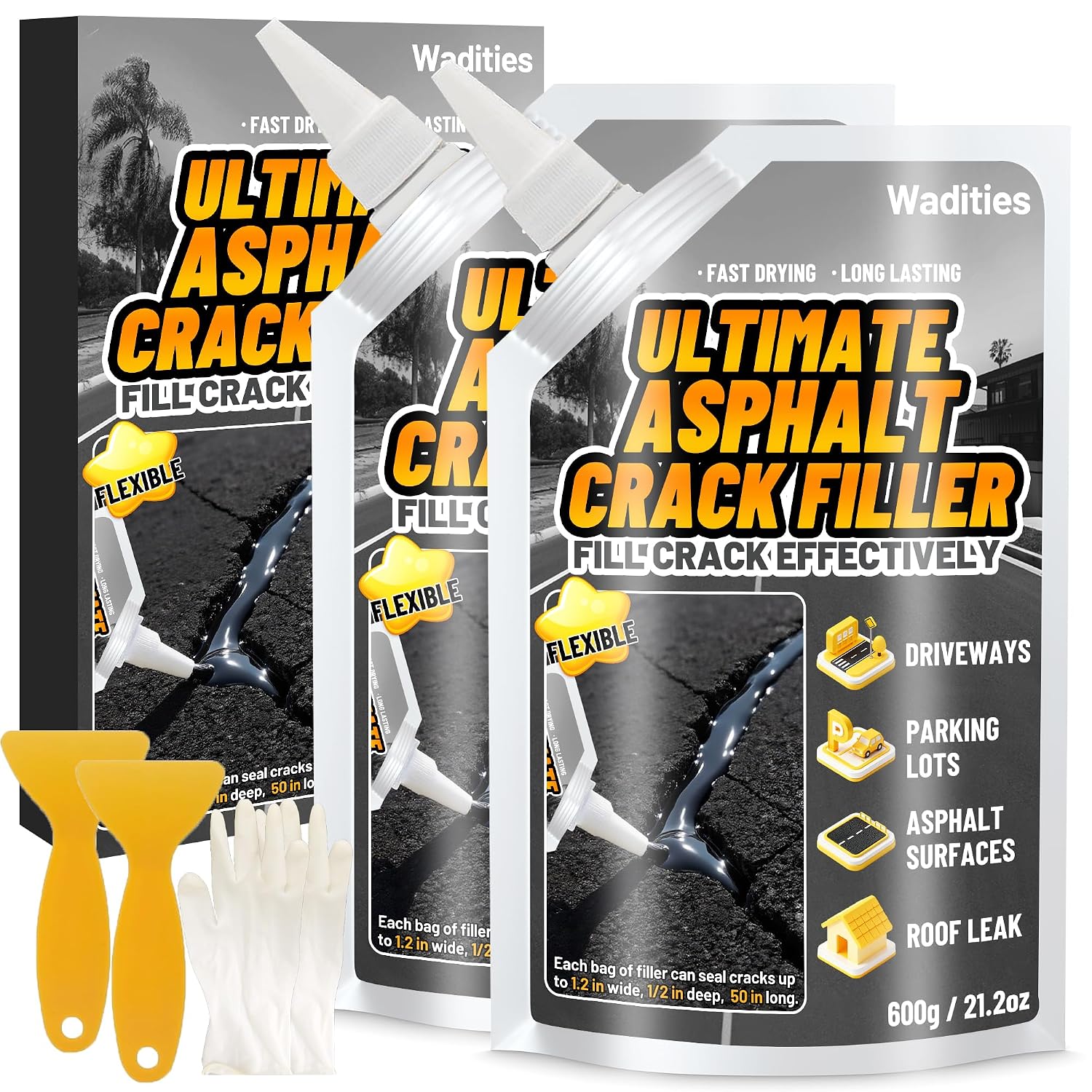 Asphalt Crack Filler 1.2 kg Highly Elastic Self Levelling Waterproof Sealant for Driveways Walkways Asphalt Concrete Grouts Quick Drying Outdoor Sealant - Black