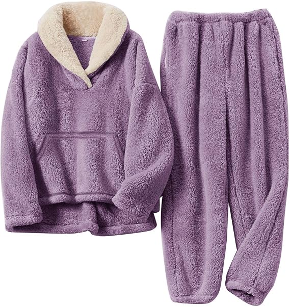 Flygo Girls Fuzzy Pants Set Fleece Outfits Winter Flannel Fluffy Pullover Sweatshirt Top Pants Sweatsuit