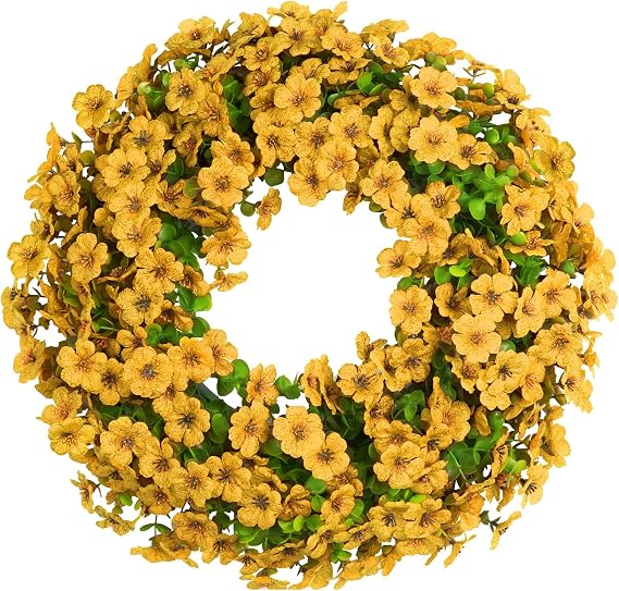20 Inch Spring Summer Wreaths for Front Door, Fake Violet Floral Wreath | Fake Plants Green Eucalyptus Leaves for Outdoors Farmhouse Wall Wedding Porch Home Decor