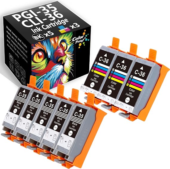 ColorPrint Compatible PGI35 CLI36 Ink Cartridge Replacement for Canon 35 36 Ink PGI-35 CLI-36 for PIXMA iP100 iP110 IP100B mini 320 TR150 Printer (8-Pack, 5 Black, 3 Color)