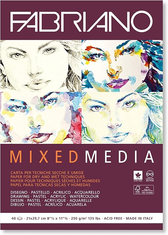 Fabriano Mixed Media Pad, 40 Sheets, 250 GSM, 9" x 12"