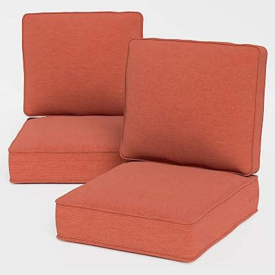 Outdoor Chair Cushions, 24 x 23 High-Density Foam Deep Seat Patio Cushions with Olefin Fabric & Removable Zipper Cover, Outdoor Furniture Replacement Cushions Set of 2 for Chair Sofa Couch - Red