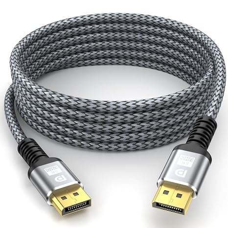 8K DisplayPort Cable,DP 1.4 Cable 20ft(8K@60Hz,4K@144Hz,2K@240Hz) Support 32.4Gbps,Gold Plated Connector,High Refresh Rate for Gaming Monitor,HDR,FreeSync G-Sync,Graphics Card,PC