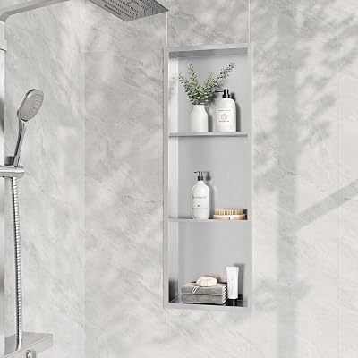 Neodrain12X36 Inch Shower Niche, Brushed 3-Tier Stainless Niches No Tile Needed Bathroom Wall Niche for Shower Storage Waterprooof, Recessed in Wall