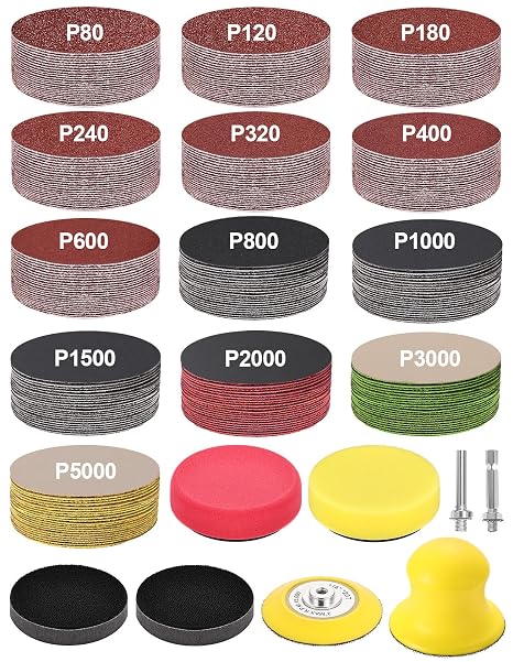 268-Pack 3 Inch Sanding Discs Drill Sanding Attachment, 80-5000 Grit Wet Dry Hook and Loop Sandpaper, Soft Foam Buffering Pad with 1/4" Shank Backing Plate for Car Wood Resin Metal