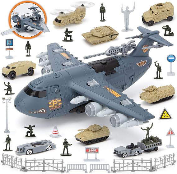 XDUOYJOY Military Airplane Toy, Army Toys Fighter Jet with 8 vehicles, Army Men Trucks Airplanes Helicopter Car Kits Birthday Gift for Boys Age 4-7