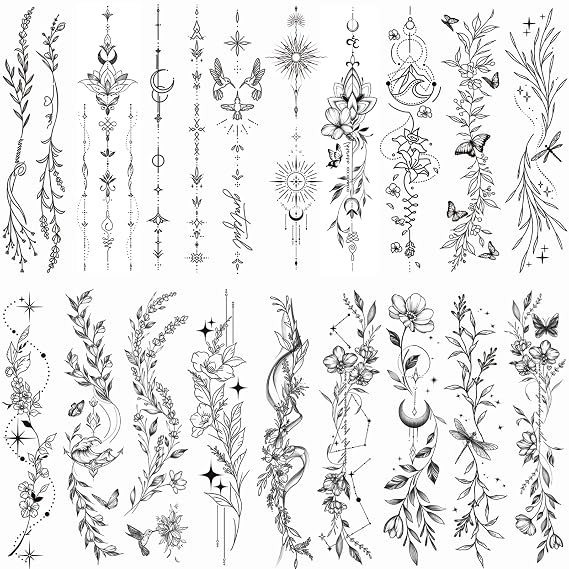 Tazimi 24 Sheets Black Flower Temporary Tattoos For Women Girls
