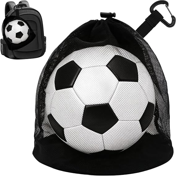Ball Bags for Football, Single Ball Drawstring Bag, Drawstring Sport Equipment Storage Net with Zipper Pocket,for Carring Basketball Soccer Volleyball Rugby, Fits All Kinds of Backpacks