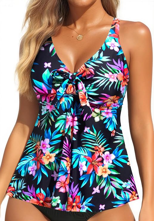 Women's Flowy Tankini Top Modest Loose Fit Bathing Suit Swim Top Only