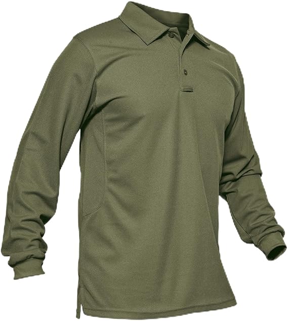 MAGCOMSEN Men's Polo Shirts 3 Button Quick Dry Performance Long Sleeve Tactical Shirts Pique Jersey Golf Shirt