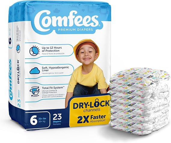 Comfees Premium Baby Diapers with Total Fit System for Boys & Girls, Size 6, 92Count